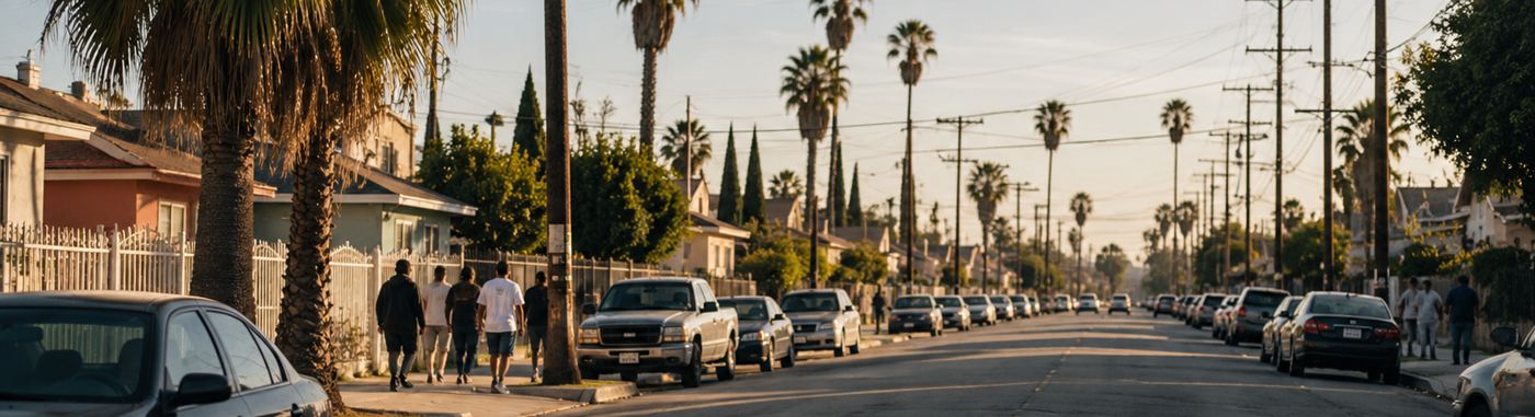 Illustrative palm-lined Los Angeles neighborhood street